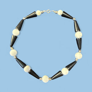 Black and White Geometric Beaded Necklace